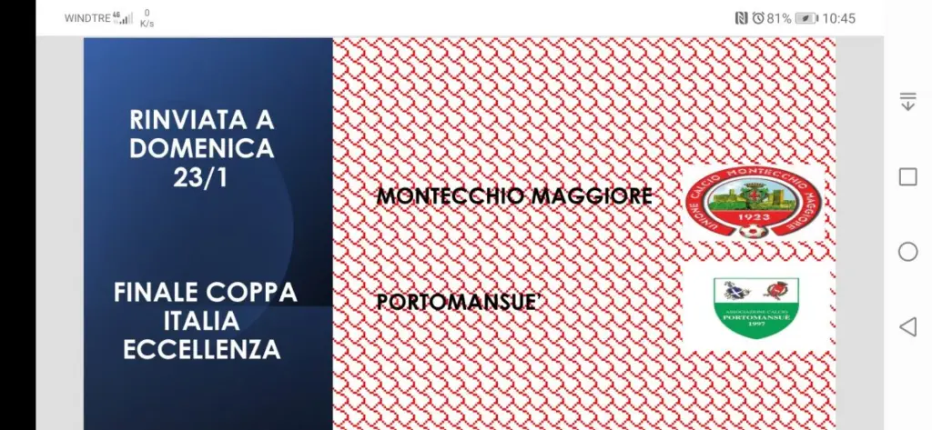 RINVIATA LA FINALE COPPA ITALIA ECCELLENZA